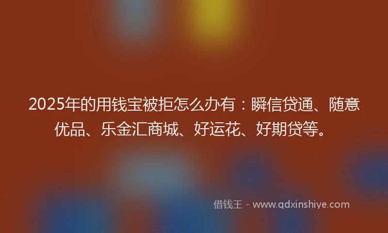 2025年的用钱宝被拒怎么办有：瞬信贷通、随意优品、乐金汇商城、好运花、好期贷等。