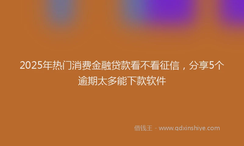 2025年热门消费金融贷款看不看征信，分享5个逾期太多能下款软件