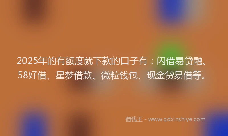 2025年的有额度就下款的口子有：闪借易贷融、58好借、星梦借款、微粒钱包、现金贷易借等。