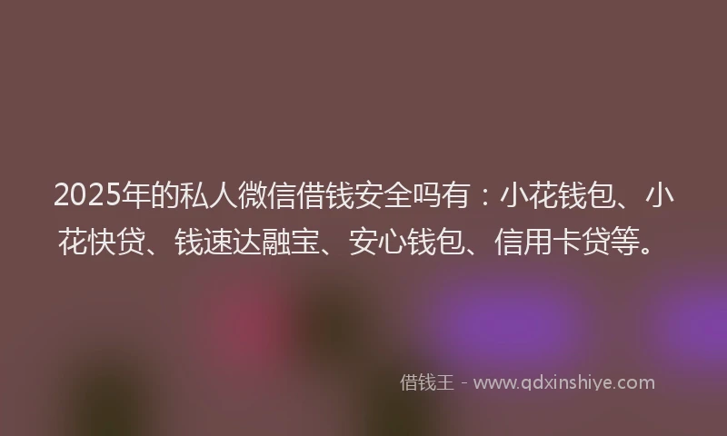 2025年的私人微信借钱安全吗有：小花钱包、小花快贷、钱速达融宝、安心钱包、信用卡贷等。