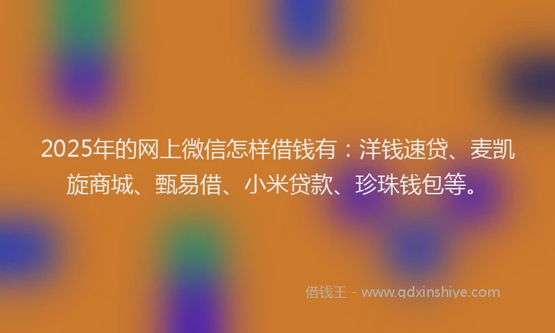 2025年的网上微信怎样借钱有：洋钱速贷、麦凯旋商城、甄易借、小米贷款、珍珠钱包等。