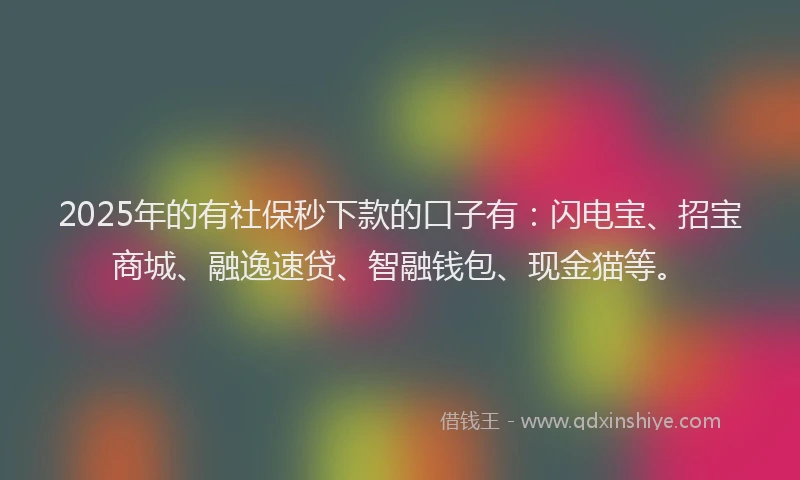 2025年的有社保秒下款的口子有：闪电宝、招宝商城、融逸速贷、智融钱包、现金猫等。