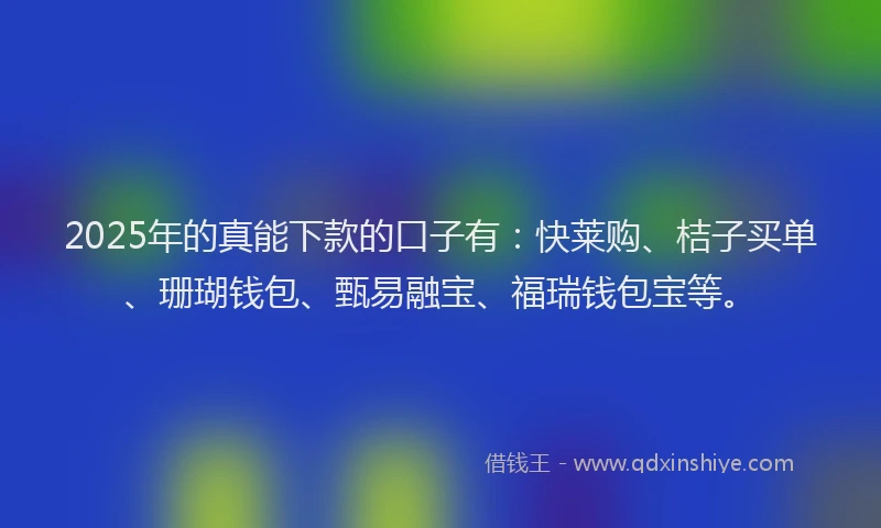 2025年的真能下款的口子有：快莱购、桔子买单、珊瑚钱包、甄易融宝、福瑞钱包宝等。