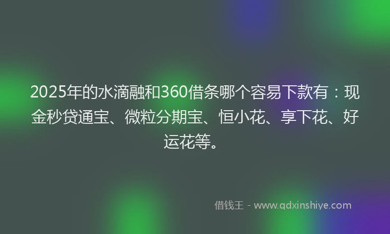 2025年的水滴融和360借条哪个容易下款有：现金秒贷通宝、微粒分期宝、恒小花、享下花、好运花等。