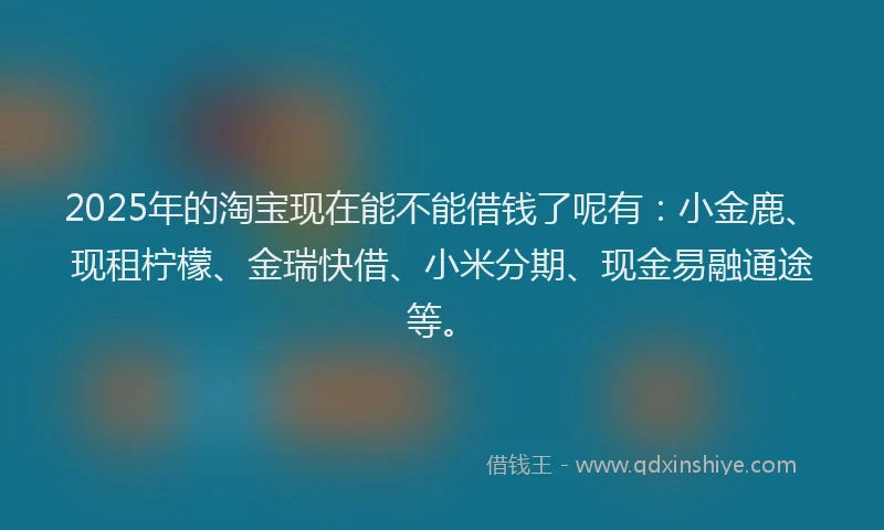 2025年的淘宝现在能不能借钱了呢有：小金鹿、现租柠檬、金瑞快借、小米分期、现金易融通途等。