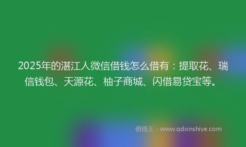 2025年的湛江人微信借钱怎么借有：提取花、瑞信钱包、天源花、柚子商城、闪借易贷宝等。
