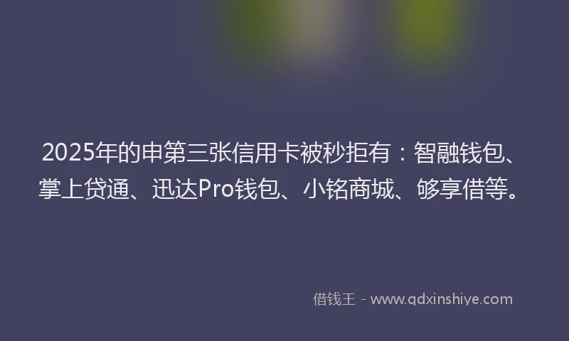 2025年的申第三张信用卡被秒拒有：智融钱包、掌上贷通、迅达Pro钱包、小铭商城、够享借等。