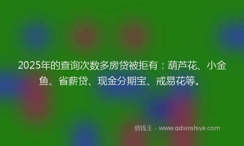 2025年的查询次数多房贷被拒有：葫芦花、小金鱼、省薪贷、现金分期宝、戒易花等。