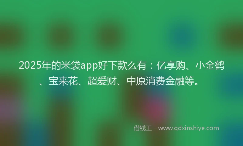 2025年的米袋app好下款么有：亿享购、小金鹤、宝来花、超爱财、中原消费金融等。