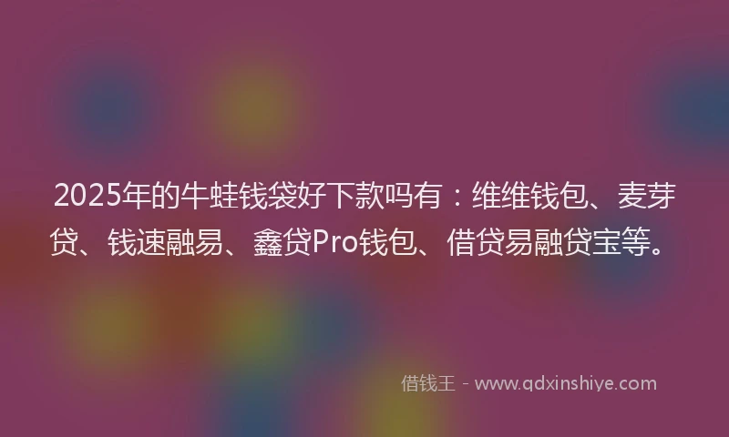 2025年的牛蛙钱袋好下款吗有：维维钱包、麦芽贷、钱速融易、鑫贷Pro钱包、借贷易融贷宝等。