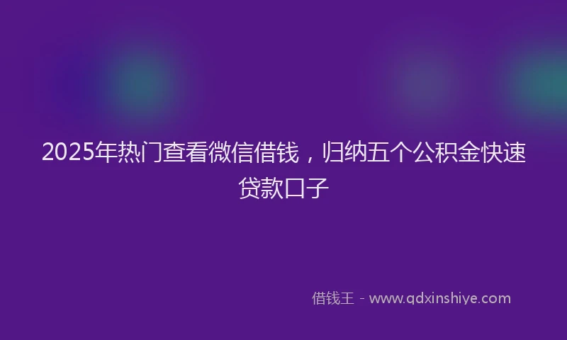 2025年热门查看微信借钱，归纳五个公积金快速贷款口子