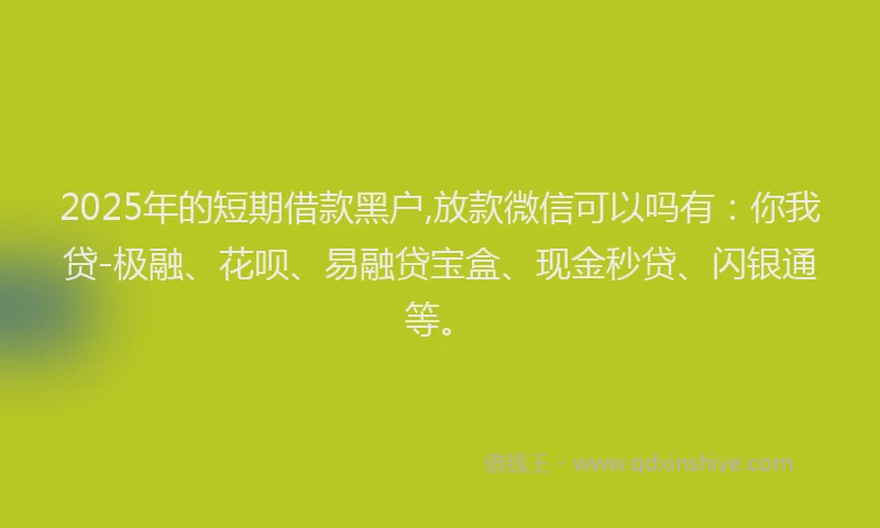 2025年的短期借款黑户,放款微信可以吗有：你我贷-极融、花呗、易融贷宝盒、现金秒贷、闪银通等。