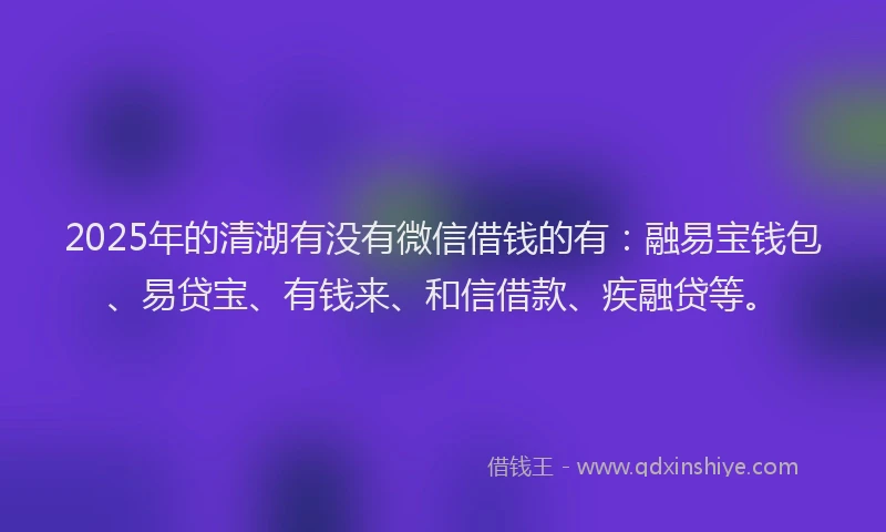 2025年的清湖有没有微信借钱的有：融易宝钱包、易贷宝、有钱来、和信借款、疾融贷等。