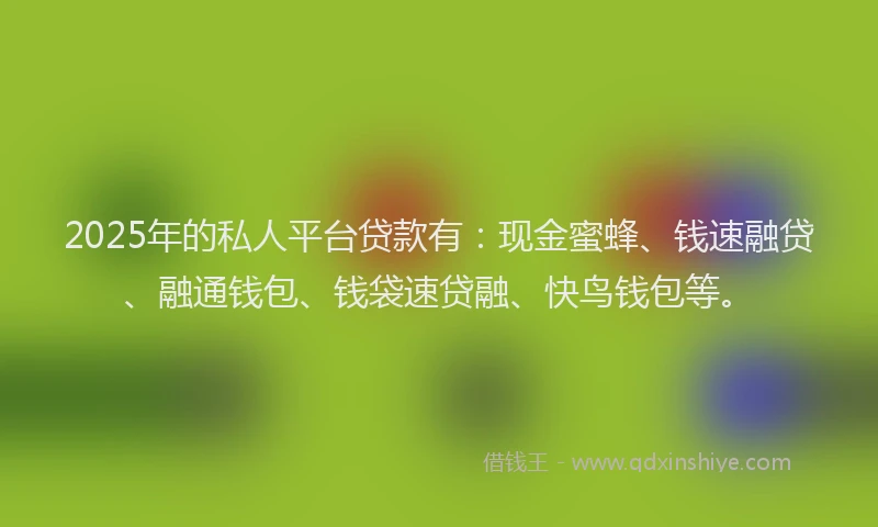 2025年的私人平台贷款有：现金蜜蜂、钱速融贷、融通钱包、钱袋速贷融、快鸟钱包等。