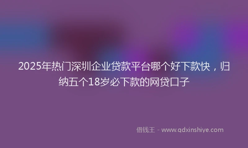 2025年热门深圳企业贷款平台哪个好下款快，归纳五个18岁必下款的网贷口子