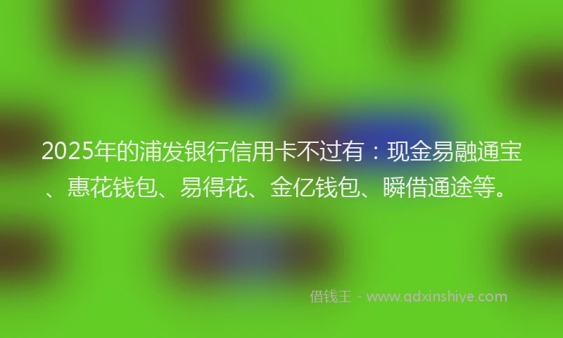 2025年的浦发银行信用卡不过有：现金易融通宝、惠花钱包、易得花、金亿钱包、瞬借通途等。