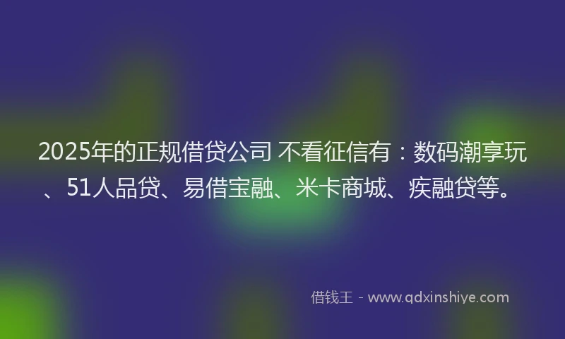2025年的正规借贷公司 不看征信有：数码潮享玩、51人品贷、易借宝融、米卡商城、疾融贷等。