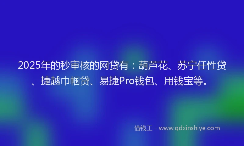 2025年的秒审核的网贷有：葫芦花、苏宁任性贷、捷越巾帼贷、易捷Pro钱包、用钱宝等。