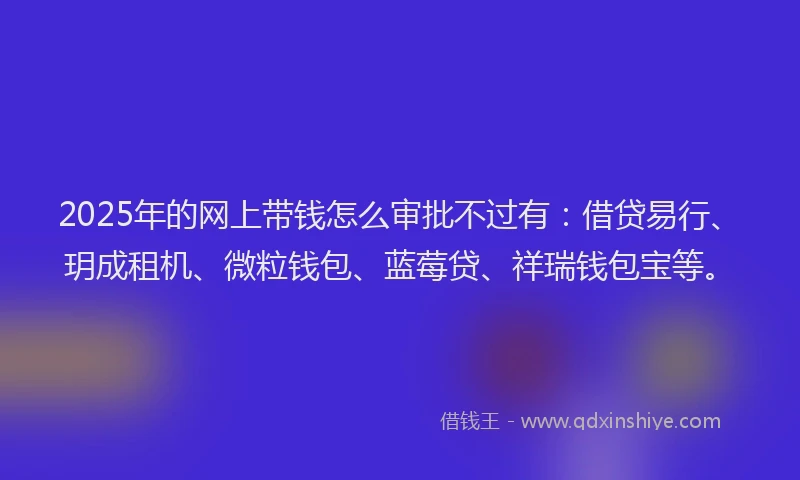 2025年的网上带钱怎么审批不过有：借贷易行、玥成租机、微粒钱包、蓝莓贷、祥瑞钱包宝等。
