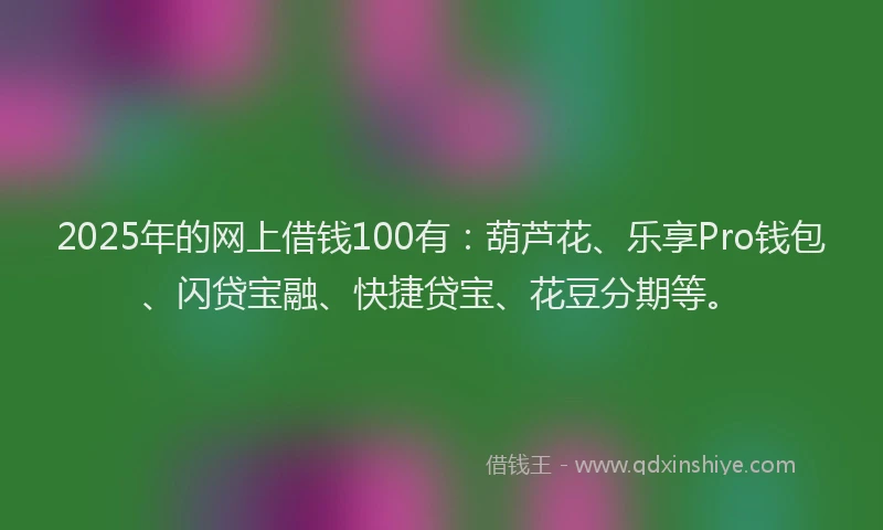 2025年的网上借钱100有：葫芦花、乐享Pro钱包、闪贷宝融、快捷贷宝、花豆分期等。