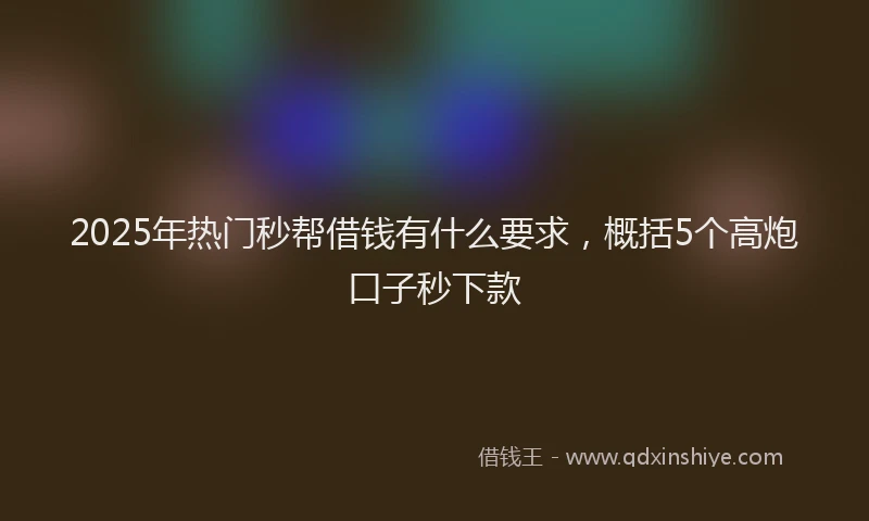 2025年热门秒帮借钱有什么要求，概括5个高炮口子秒下款