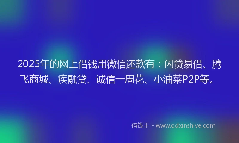 2025年的网上借钱用微信还款有：闪贷易借、腾飞商城、疾融贷、诚信一周花、小油菜P2P等。