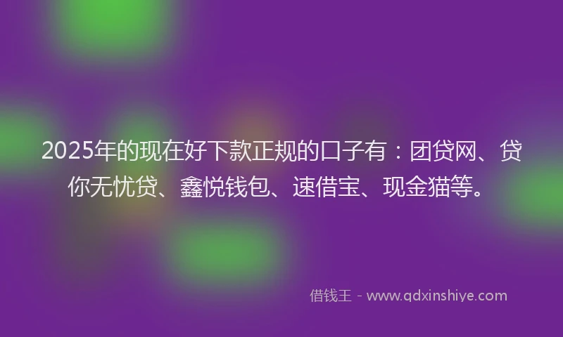 2025年的现在好下款正规的口子有：团贷网、贷你无忧贷、鑫悦钱包、速借宝、现金猫等。