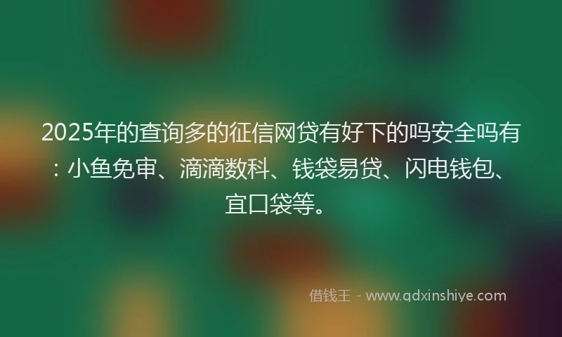 2025年的查询多的征信网贷有好下的吗安全吗有：小鱼免审、滴滴数科、钱袋易贷、闪电钱包、宜口袋等。