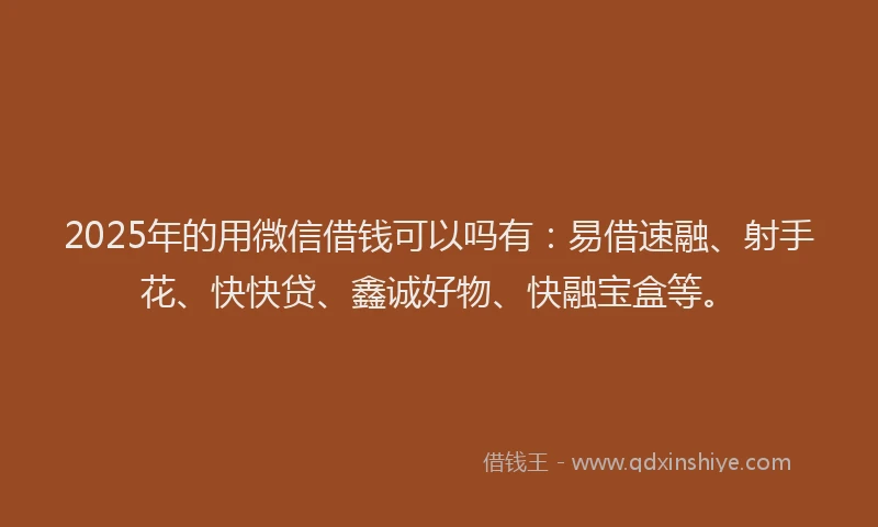 2025年的用微信借钱可以吗有：易借速融、射手花、快快贷、鑫诚好物、快融宝盒等。