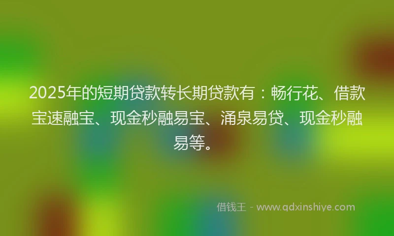 2025年的短期贷款转长期贷款有：畅行花、借款宝速融宝、现金秒融易宝、涌泉易贷、现金秒融易等。