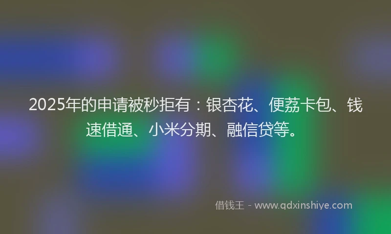 2025年的申请被秒拒有：银杏花、便荔卡包、钱速借通、小米分期、融信贷等。