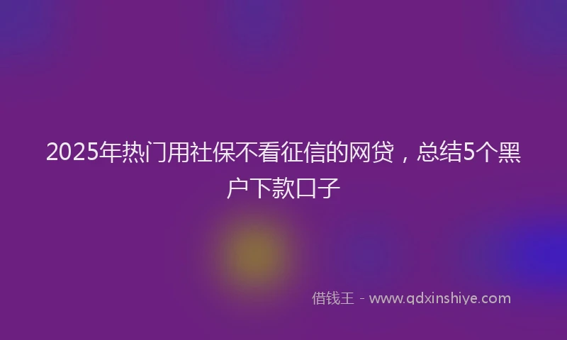 2025年热门用社保不看征信的网贷，总结5个黑户下款口子