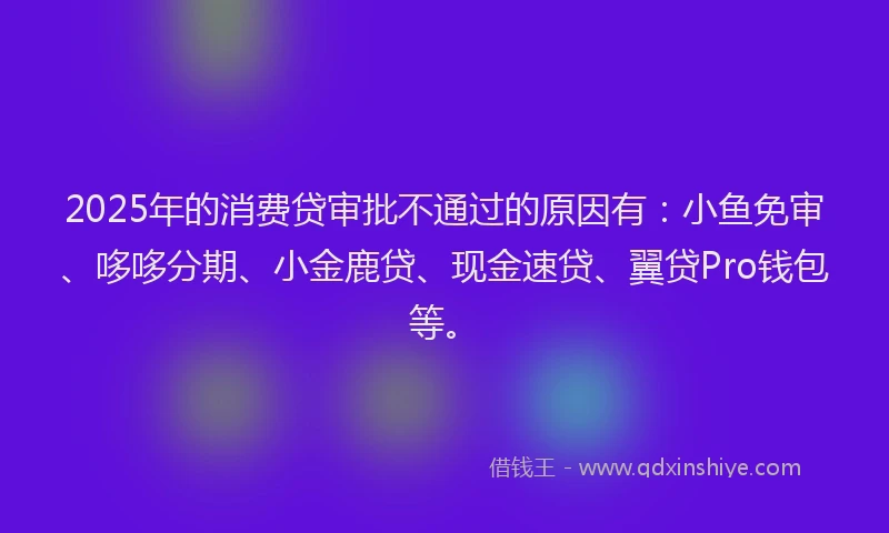 2025年的消费贷审批不通过的原因有：小鱼免审、哆哆分期、小金鹿贷、现金速贷、翼贷Pro钱包等。