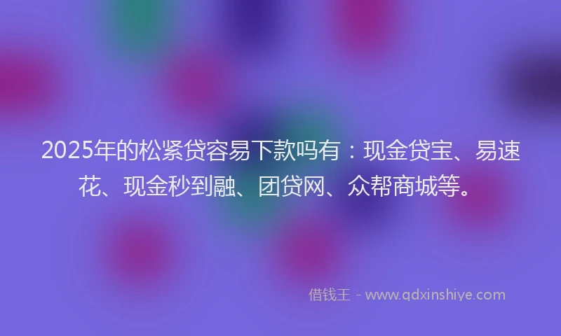 2025年的松紧贷容易下款吗有：现金贷宝、易速花、现金秒到融、团贷网、众帮商城等。