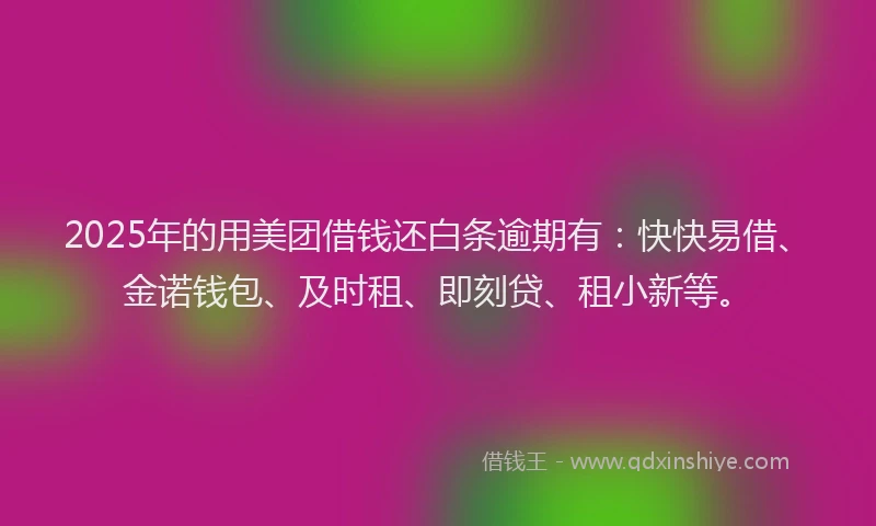 2025年的用美团借钱还白条逾期有：快快易借、金诺钱包、及时租、即刻贷、租小新等。
