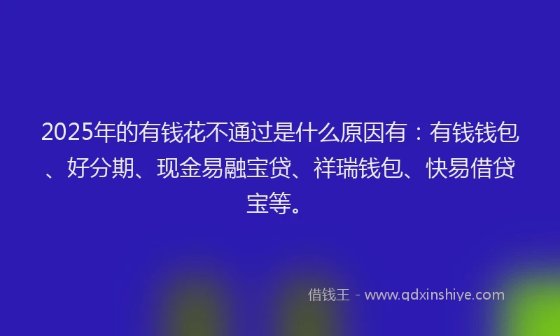 2025年的有钱花不通过是什么原因有：有钱钱包、好分期、现金易融宝贷、祥瑞钱包、快易借贷宝等。