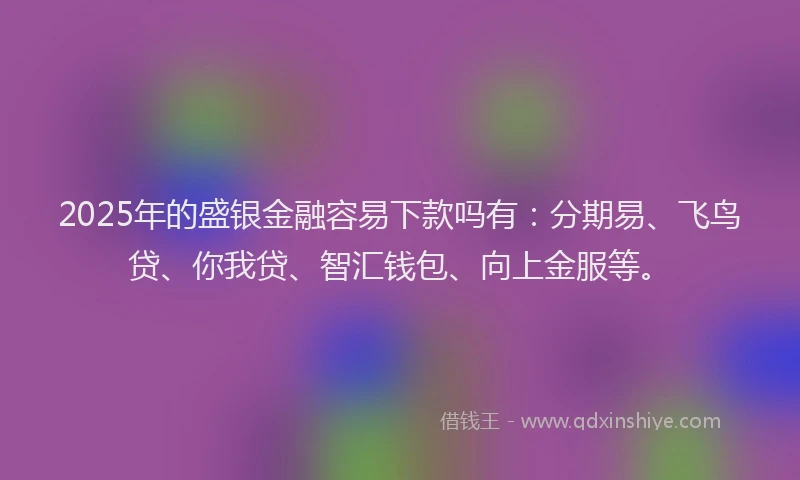 2025年的盛银金融容易下款吗有：分期易、飞鸟贷、你我贷、智汇钱包、向上金服等。