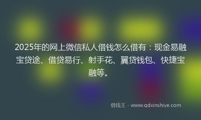 2025年的网上微信私人借钱怎么借有：现金易融宝贷途、借贷易行、射手花、翼贷钱包、快捷宝融等。