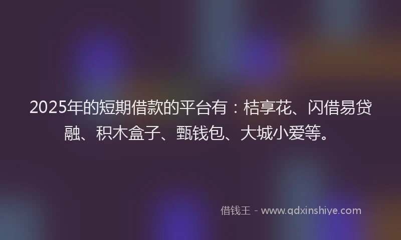 2025年的短期借款的平台有：桔享花、闪借易贷融、积木盒子、甄钱包、大城小爱等。