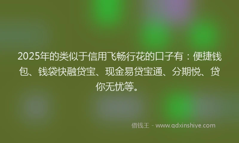 2025年的类似于信用飞畅行花的口子有：便捷钱包、钱袋快融贷宝、现金易贷宝通、分期悦、贷你无忧等。