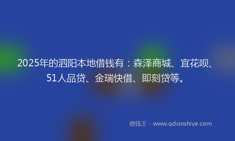 2025年的泗阳本地借钱有：森泽商城、宜花呗、51人品贷、金瑞快借、即刻贷等。