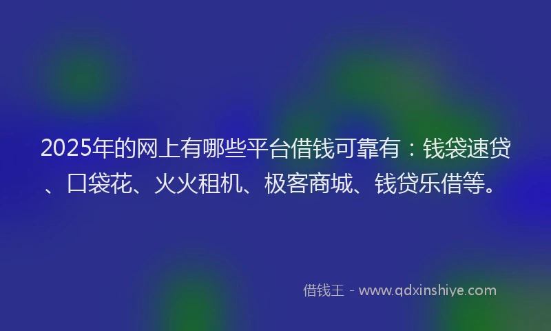 2025年的网上有哪些平台借钱可靠有：钱袋速贷、口袋花、火火租机、极客商城、钱贷乐借等。