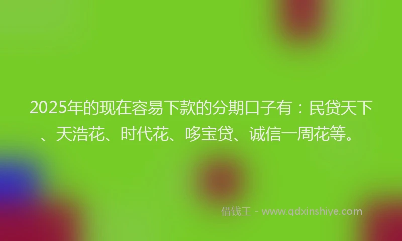 2025年的现在容易下款的分期口子有：民贷天下、天浩花、时代花、哆宝贷、诚信一周花等。