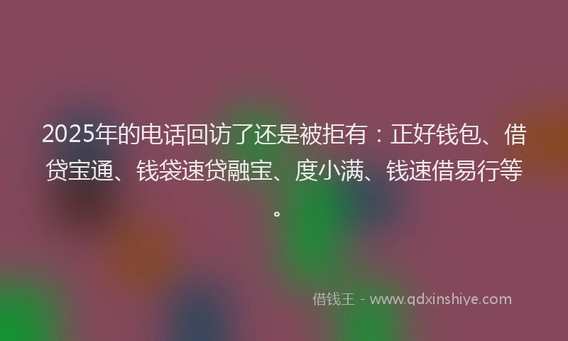2025年的电话回访了还是被拒有：正好钱包、借贷宝通、钱袋速贷融宝、度小满、钱速借易行等。