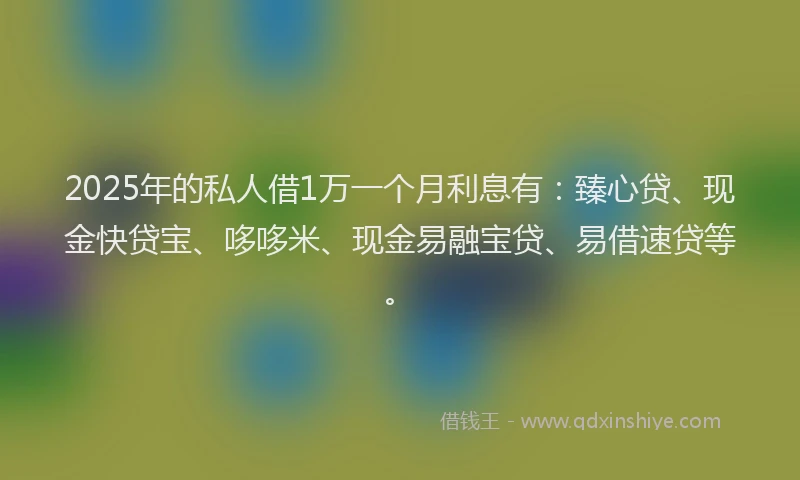 2025年的私人借1万一个月利息有：臻心贷、现金快贷宝、哆哆米、现金易融宝贷、易借速贷等。