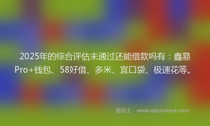 2025年的综合评估未通过还能借款吗有：鑫易Pro+钱包、58好借、多米、宜口袋、极速花等。