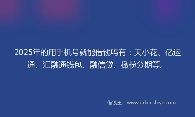 2025年的用手机号就能借钱吗有：天小花、亿运通、汇融通钱包、融信贷、橄榄分期等。