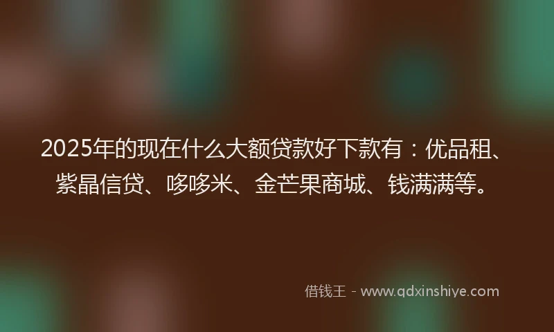 2025年的现在什么大额贷款好下款有：优品租、紫晶信贷、哆哆米、金芒果商城、钱满满等。