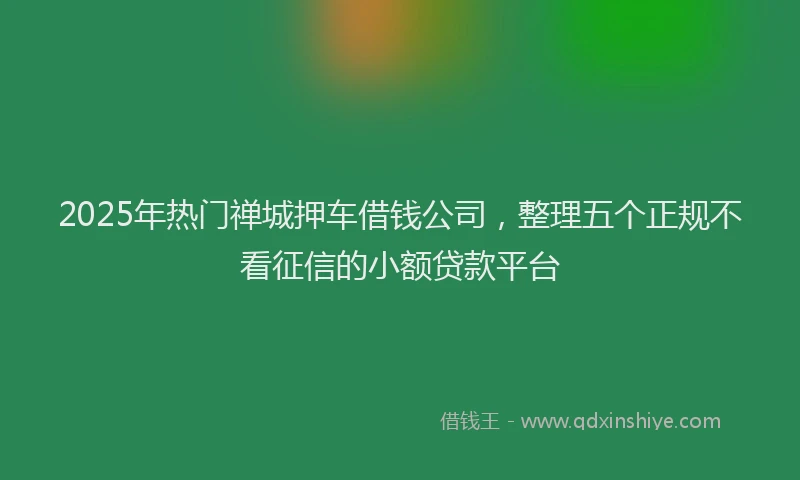 2025年热门禅城押车借钱公司，整理五个正规不看征信的小额贷款平台