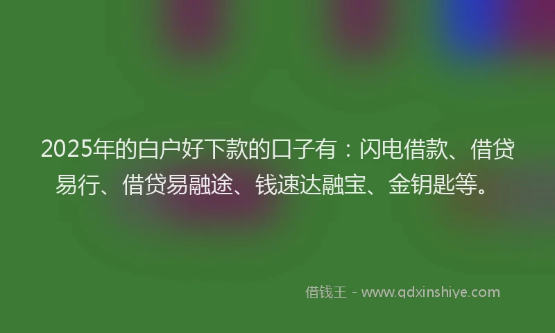 2025年的白户好下款的口子有：闪电借款、借贷易行、借贷易融途、钱速达融宝、金钥匙等。